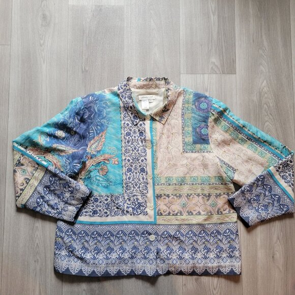 Coldwater Creek XL Silk & Ramie Patchwork Button-Up Jacket - Picture 2 of 6